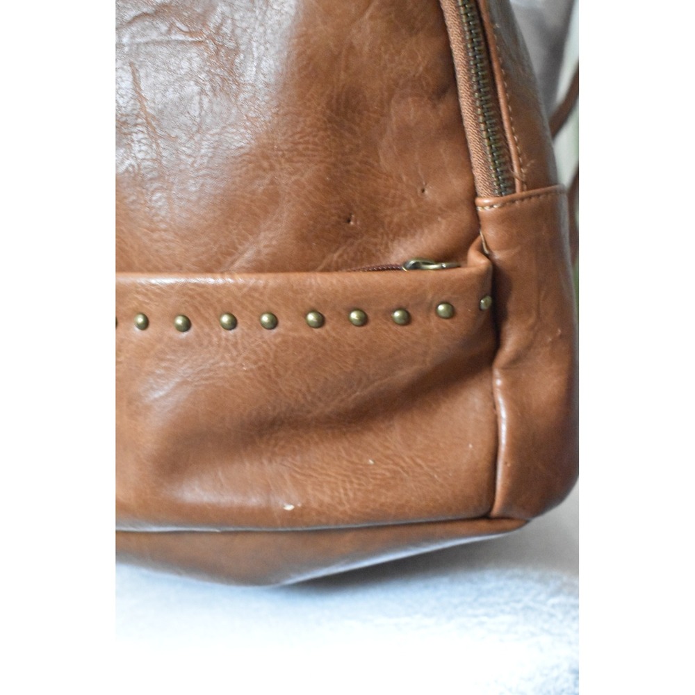 Madden Girl Mini Backpack Womens OS Cognac Brown Y2K Studded Faux Leather - Picture 3 of 8